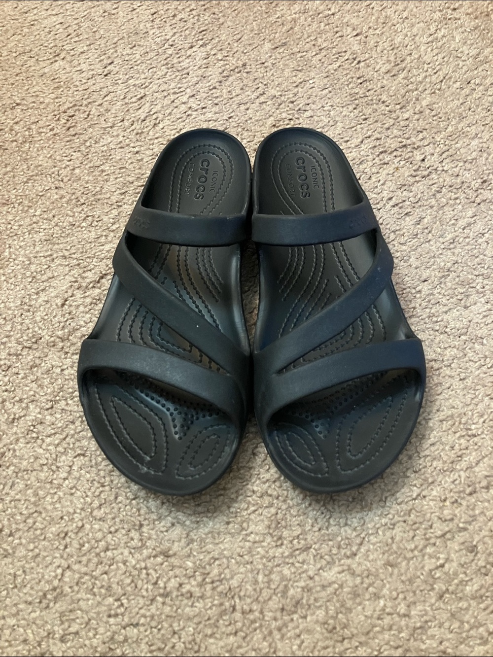 CROCS Black Triple-Strap Slide Sandals
